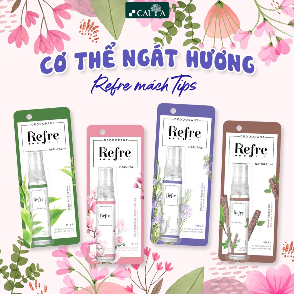 Xịt Khử Mùi Refre Hương Trà Xanh, Nhẹ Nhàng, Dưỡng Trắng, Hương Tự Nhiên - Refre Natural Mist 30ml