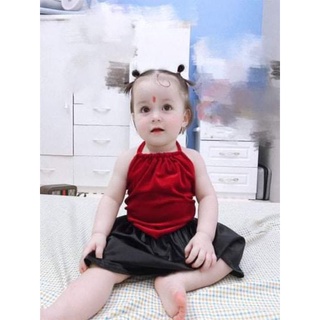 Sét yếm nhung đỏ 3 chi tiết