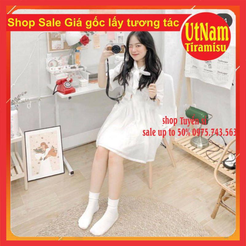 Set váy áo Croptop Buộc nơ + Chân Váy Xòe Hai Lớp Siêu Xinh Vintage ❤ Sét váy tiểu thư vintage