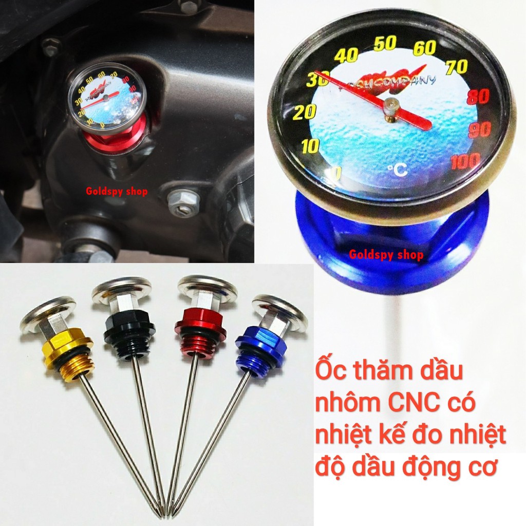 Ty thăm nhớt nhôm CNC - Ốc thăm dầu có nhiệt kế đo nhiệt độ dầu động cơ