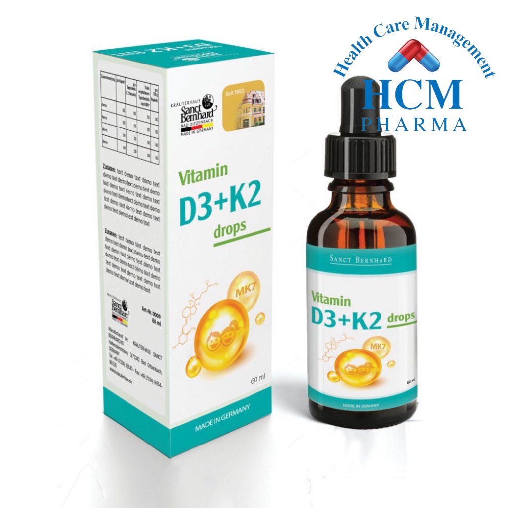 Vitamin D3 K2 mk7 tăng chiều cao cho trẻ sơ sinh Sanct Bernhard dạng drop chai 10ml nhập khẩu Đức HCM PHARMA TTG12