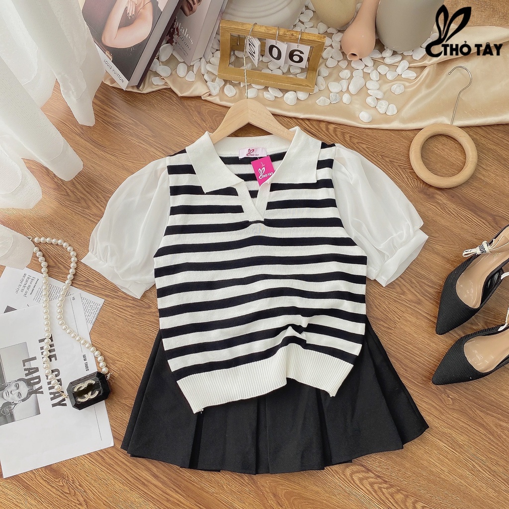 Áo kiểu len phối tay phồng THỎ TÂY A179C209 | BigBuy360 - bigbuy360.vn