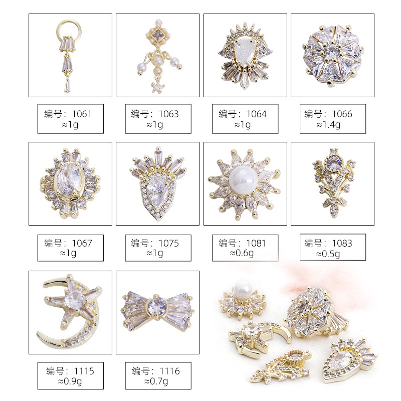 Phụ Kiện Trang Trí Móng Tay Mạ Vàng Đính Đá Zircon Sang Trọng DIY