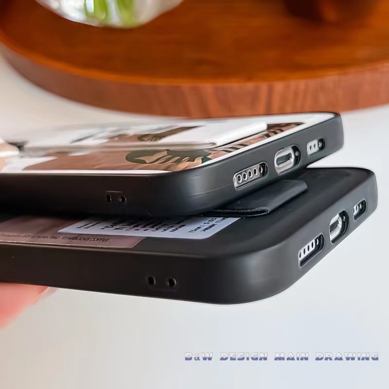 Ốp Điện Thoại Da + Silicon Họa Tiết Nhãn Đơn Giản Kèm Dây Đeo Cho iPhone 14 13 12 11 Pro MAX 14Pro 14Max IX XS MAX XR