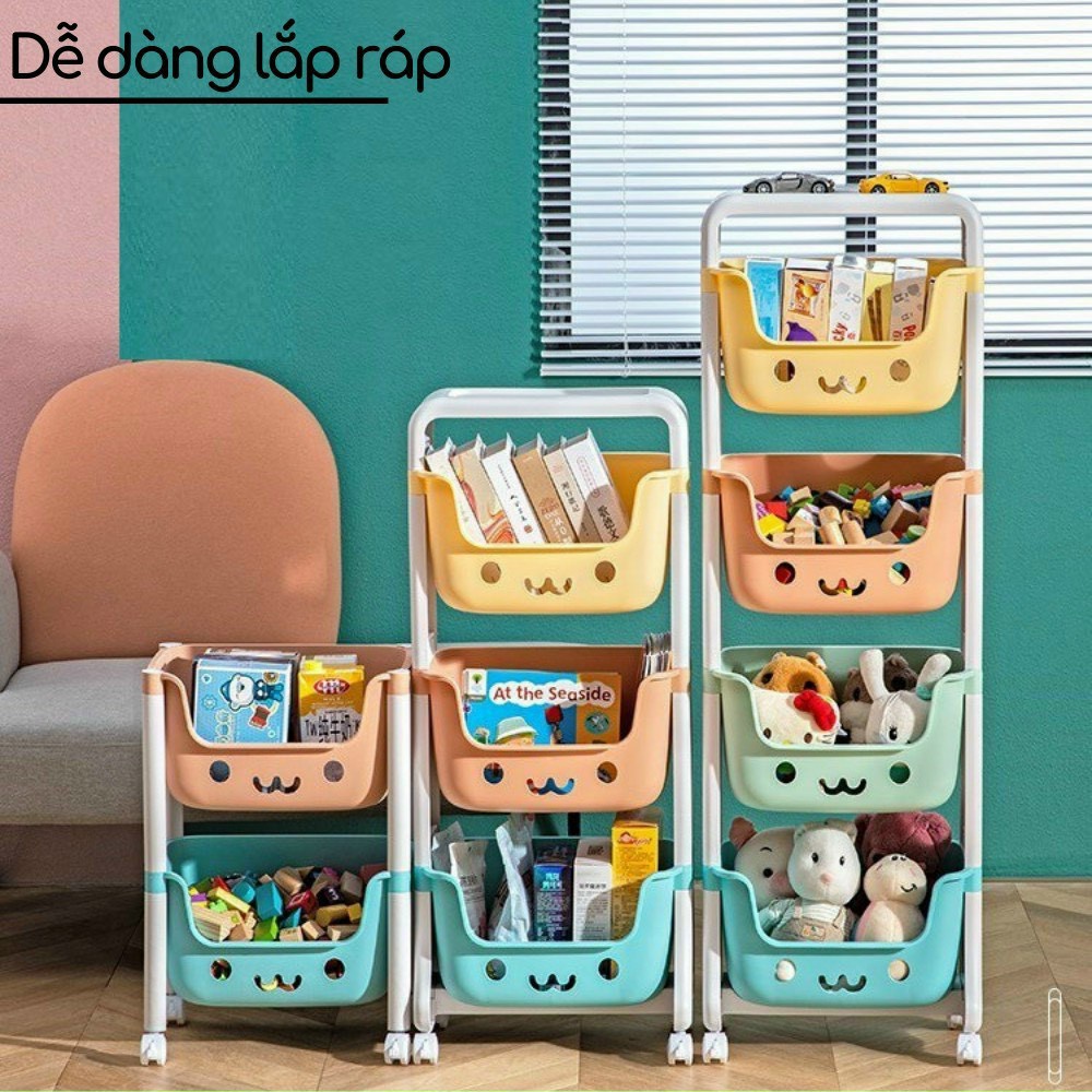 Kệ gấu 3 tầng đựng đồ cho bé đa năng, kệ nhựa để đồ chơi sách vở quần áo cho trẻ