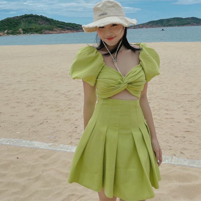 ĐẦM XOÈ TAY PHỒNG KHOÉT EO XẾP LI