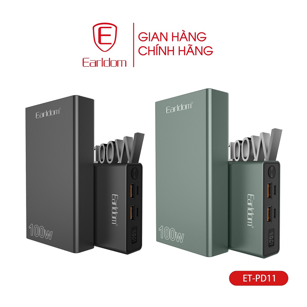 Sạc Dự Phòng 100W hai cổng sạc, màn hình hiển thi phần trăm pin Earldom Dung Lượng 20.000mAh PD – 11 Sạc Cho Cả Macbook