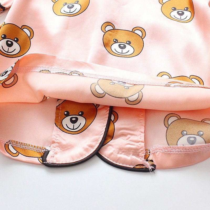 Bộ Pijama Cộc Tay Hình Gấu Chất Lụa Cho Bé Trai Và Bé GáiSÂU SHOP Từ 7 - 27kg