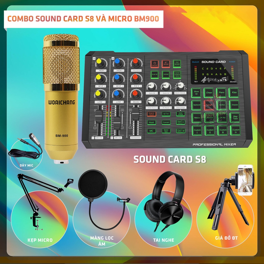 Trọn Bộ Combo Sound Card K20 S8 Và Micro BM900 Hát Karaoke Trên Điện Thoại, Máy Tính, Thu Âm