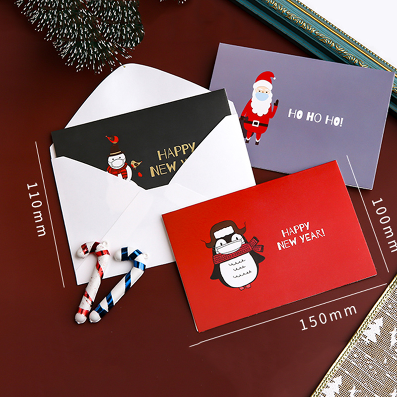 Bộ 6 Thiệp Giáng Sinh X-Mas Hình Động Vật Hoạt Hình Dễ Thương Kèm Phong Bì