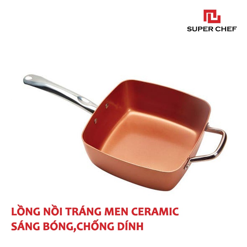 [Mã BMBAU50 giảm 7% đơn 99K] Nồi Vuông Cán Dài Tráng Men Ceramic Super Chef An Toàn Siêu Bền