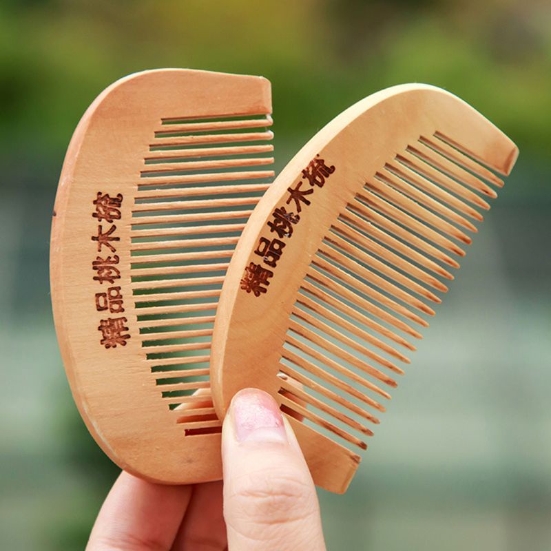 Lược gỗ xoan đào dày bỏ túi 8.7cm dạng cong răng mịn mát xa da đầu chống tĩnh điện tạo kiểu tóc cho salon