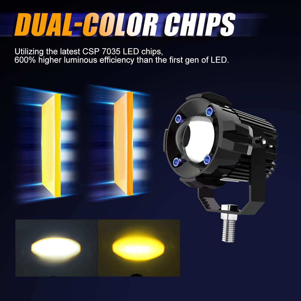 1 Cặp Đèn Led Mini 12D 120W 2inch Ánh Sáng Trắng Vàng Cho Xe Máy