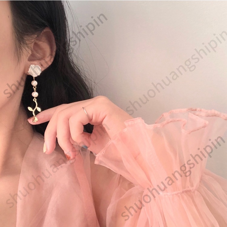 Khuyên Tai Hình Hoa Trắng Đơn Giản Độc Đáo Phong Cách Nhật Hàn Mới