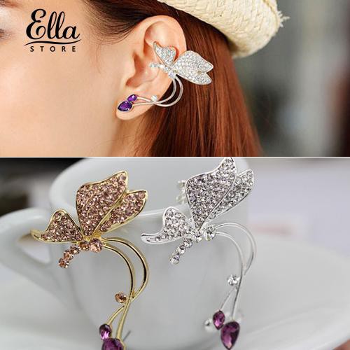 Ellastore 1Pc Elegant Women Crystal Ear Clip Butterfly Earring Stud for Left Ear