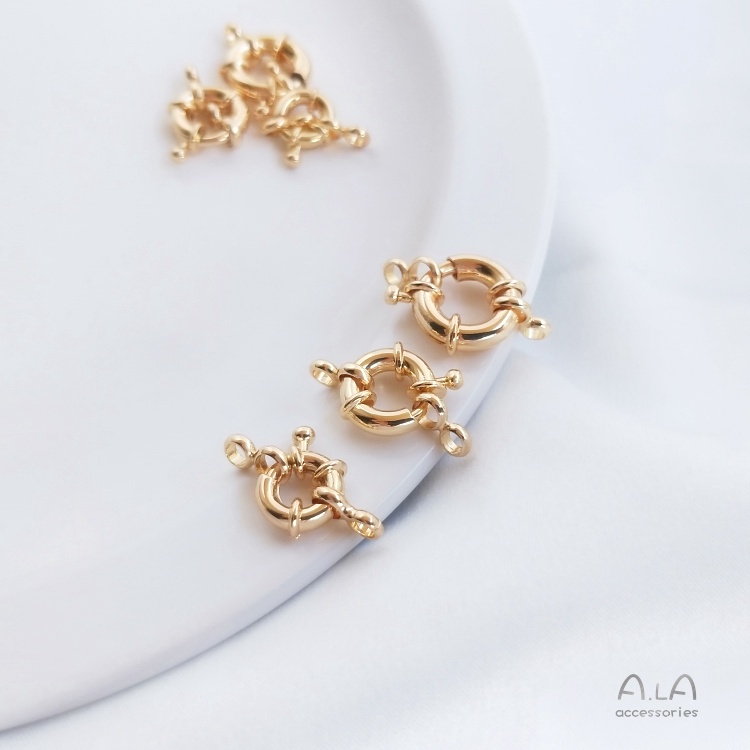 Vòng Chuỗi Hạt Ngọc Trai Màu Vàng Đồng 14K Khóa Cài Lò Xo Làm Vòng Tay/Dây Chuyền Diy