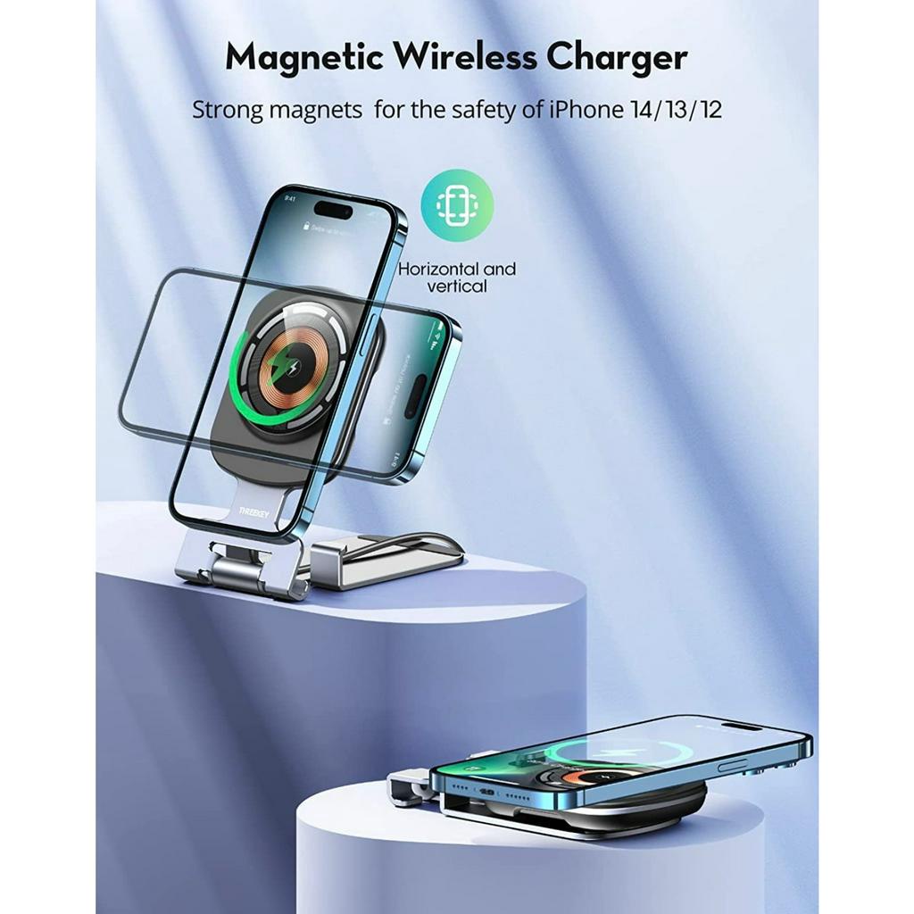 Đế sạc không dây từ tính giá đỡ ipad iPhone tai nghe,2 trong 1 THREEKEY TK 32 có thể gập lại và điều chỉnh  Fast Mag 15W