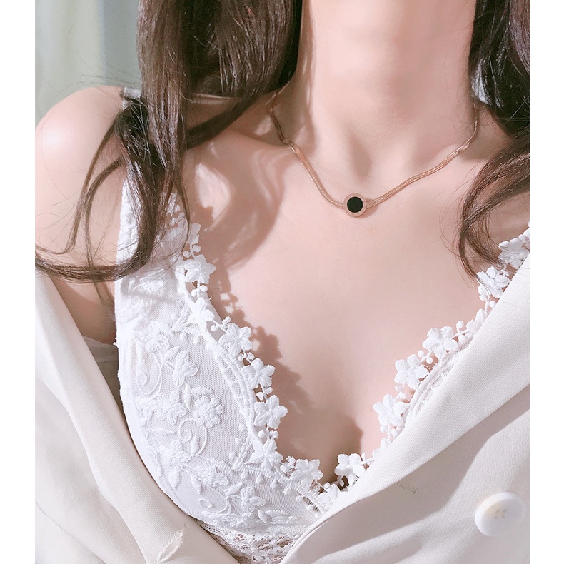 Vòng cổ MAYEBE LAVEND mặt tròn mạ vàng 18k không phai màu không gỉ dành cho nữ