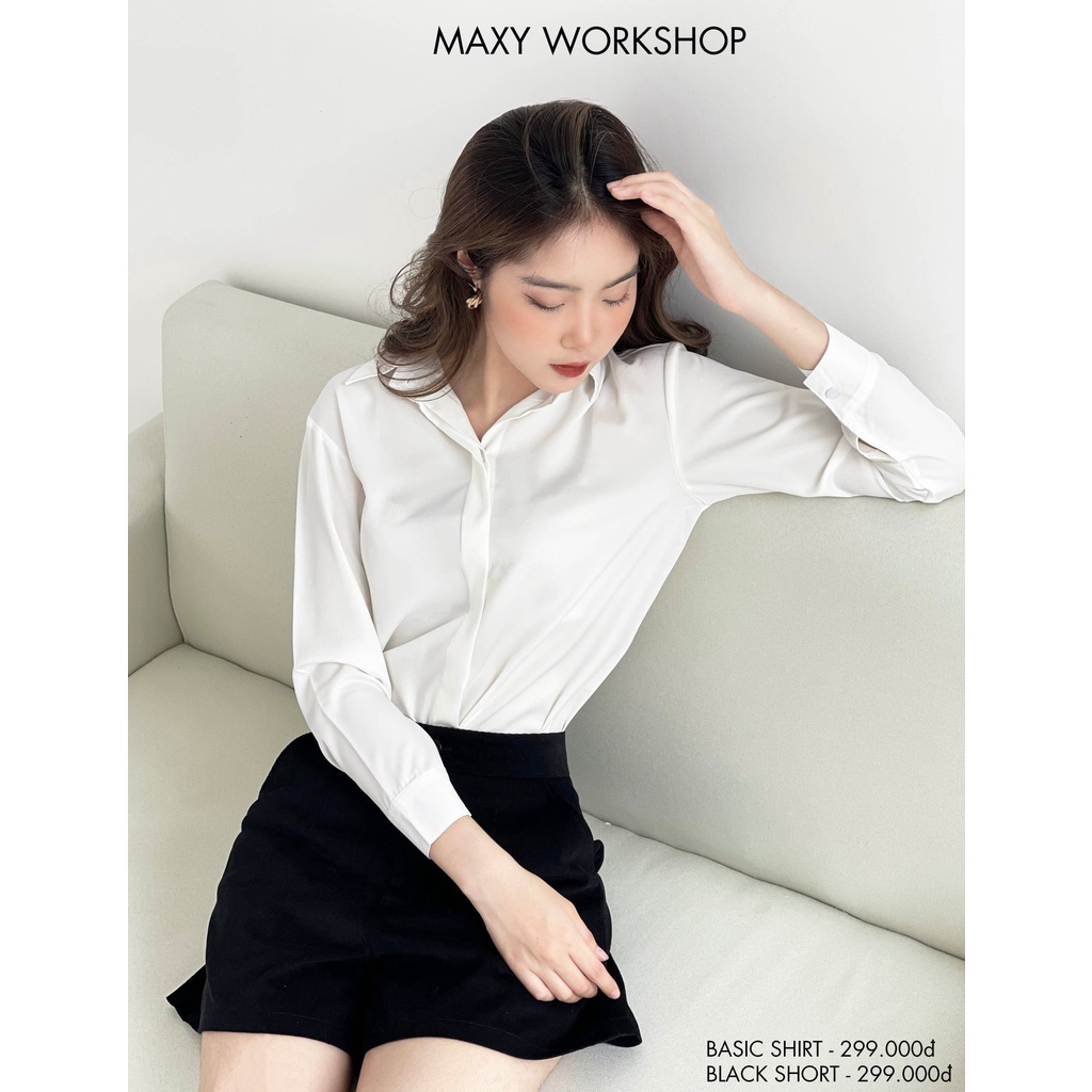 Áo sơ mi nữ tay dài kiểu dáng cơ bản white basic shirt Maxy Workshop