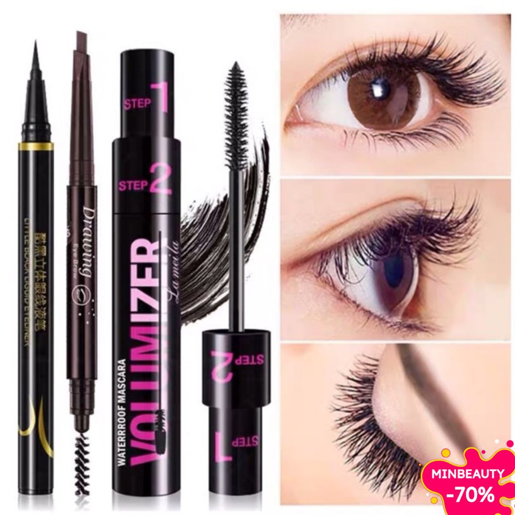 Bộ 3 Sản phẩm gồm Bút kẻ mắt + Mascara + Chì kẻ mày lâu trôi kháng nước