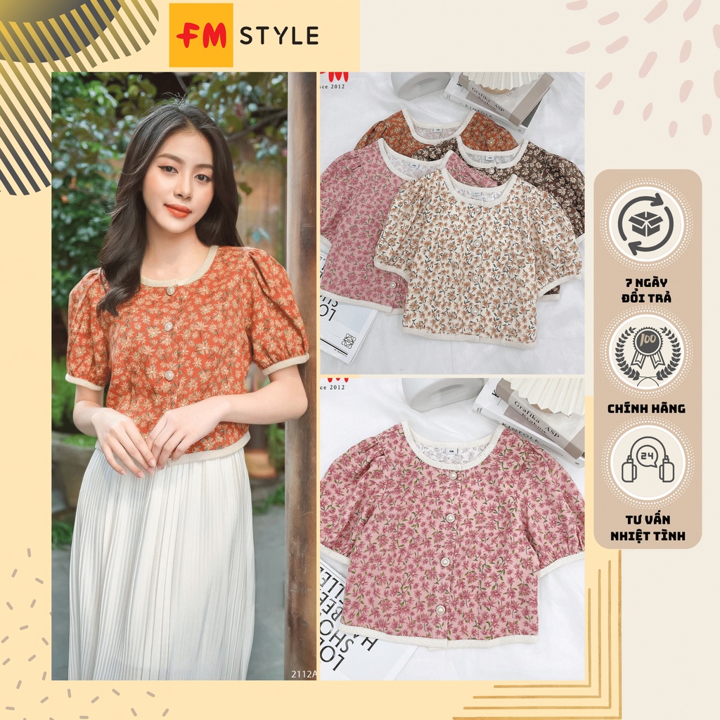 Áo kiểu cổ tròn tay phồng họa tiết hoa phong cách bánh bèo dành cho nữ | Áo kiểu Fm Style 211217401