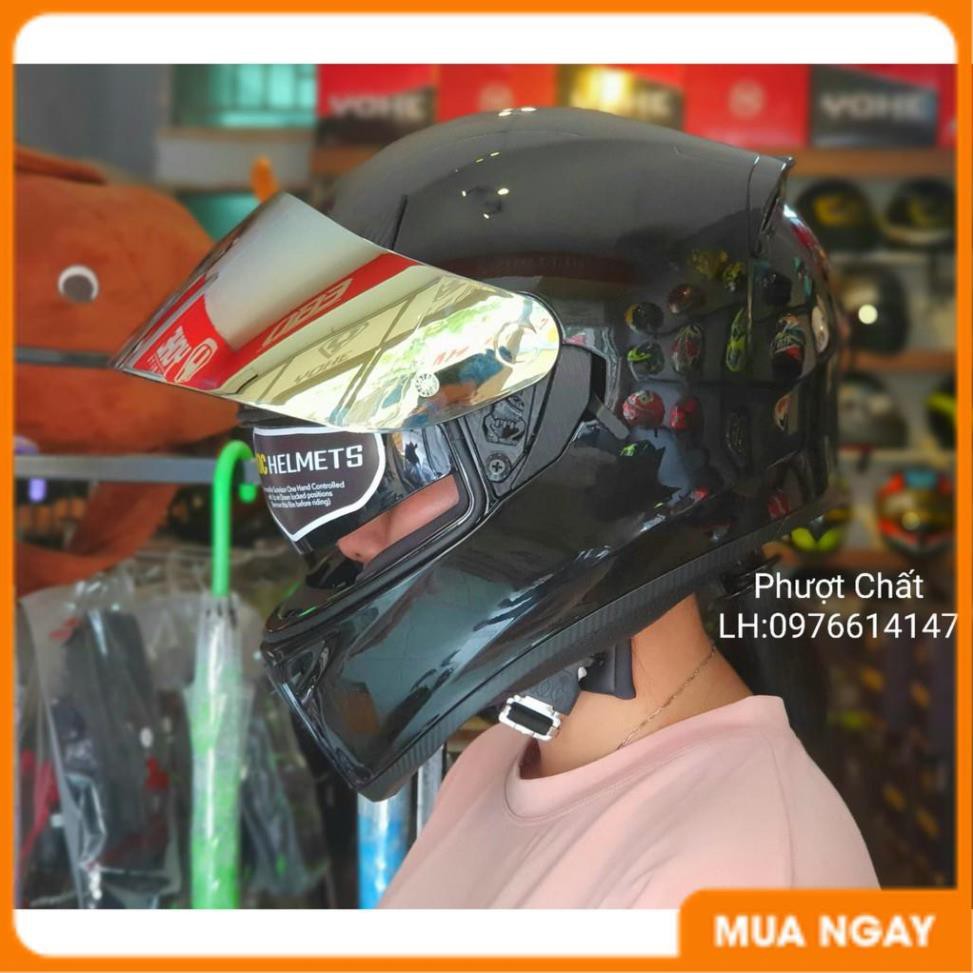 Giá Tận Kho - Nón bảo hiểm Fullface ROC R05 đen bóng lên kính titan vàng