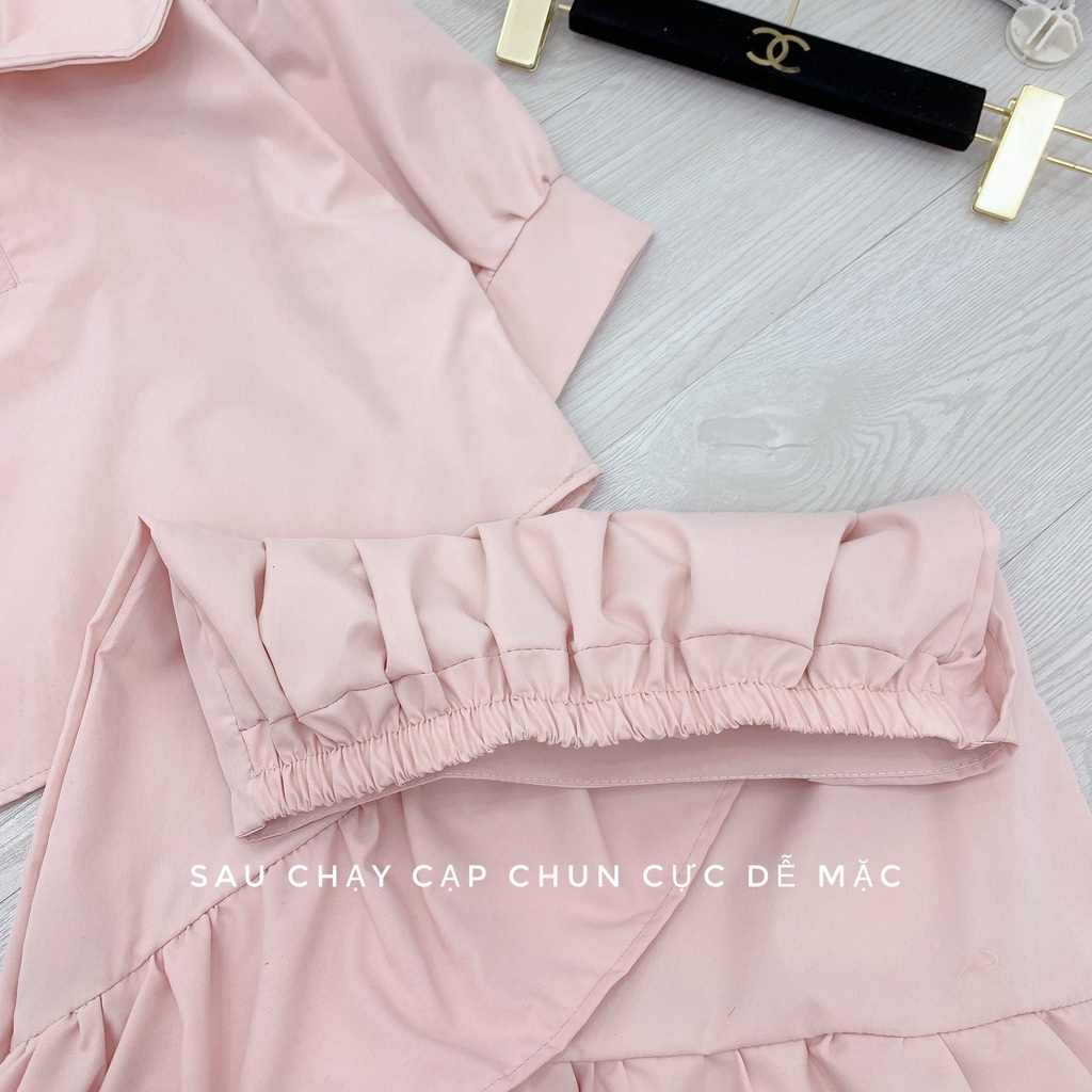 SET VÁY HỒNG TIỂU THƯ ÁO CROPTOP CỔ SEN + CHÂN VÁY
