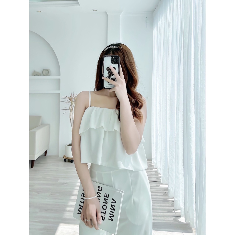 Set 2s hai tầng quần suông bộ áo hai dây mix quần lanh suông mát mẻ -MINXY SHOP