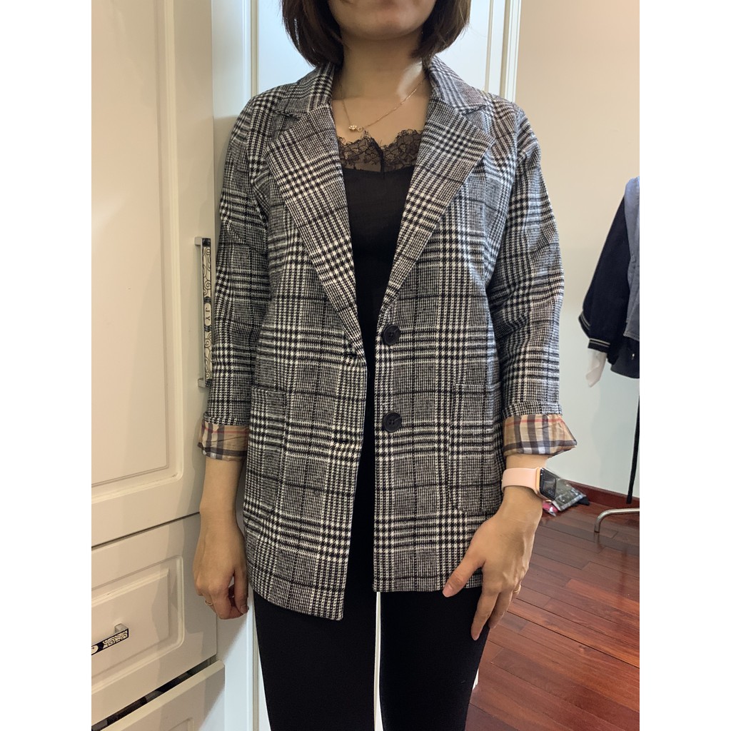 áo khoác blazer kẻ chất dạ mỏng hàng đẹp thương hiệu T-Linh