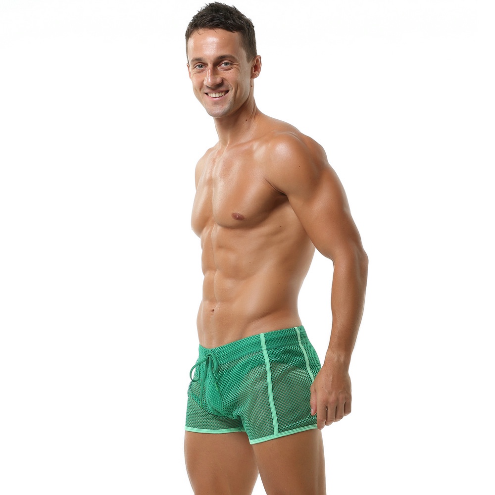 Nam Nhà Quần SEOBEAN Thấp Eo Mũi Tên Quần Gợi Cảm Trong Suốt Lưới Quần Short Nhà Màu Trơn Thoáng Khí Pyjama Quần