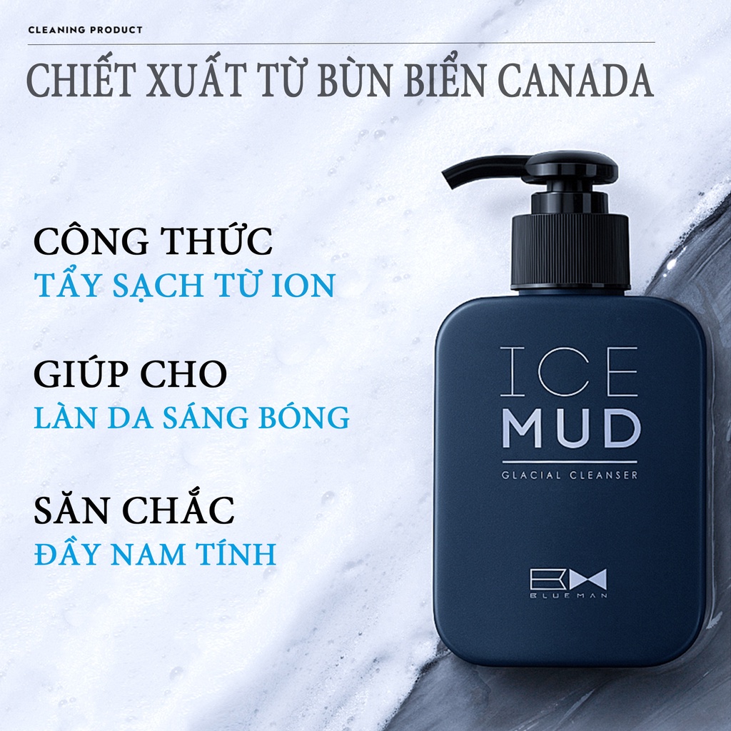 Sữa Rửa Mặt Ngừa Mụn Cho Nam Ice Mud BLUEMAN Chính Hãng - Làm Sạch Sáng Da 170ml