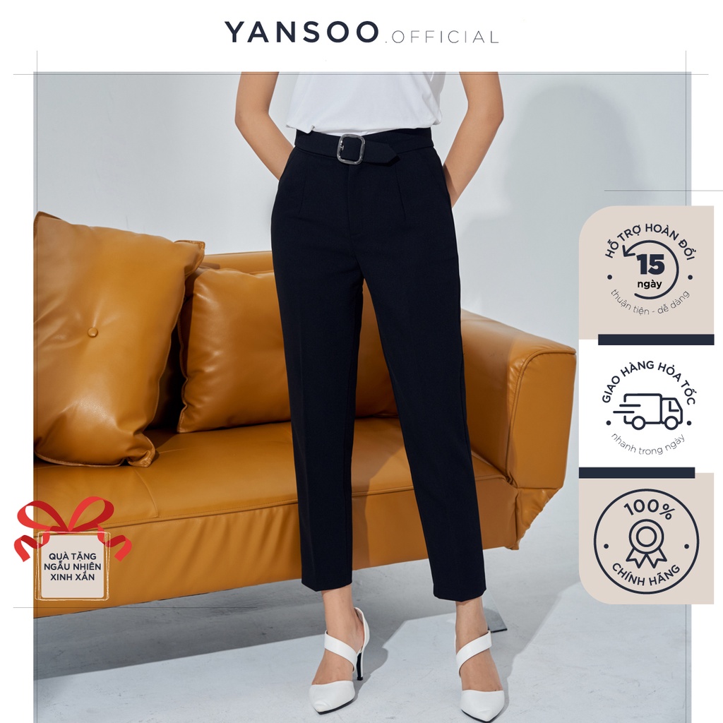 Quần baggy nữ Yansoo cạp cao chất vải cao cấp đồ công sở đai ô vuông form dáng đẹp - Q03
