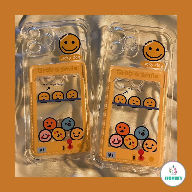 Ốp điện thoại TPU mềm chống sốc có ví đựng thẻ họa tiết mặt cười emoji kiểu Hàn cho IPhone 13 12 11 Pro Max XR 7 Plus | BigBuy360 - bigbuy360.vn