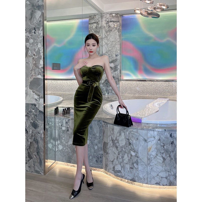 Đầm Nhung Dáng Dài Phối Thắt Lưng Thời Trang Thu Đông Xinh Xắn Cho Bé Gái