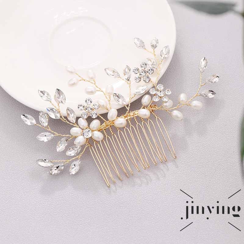 GETNOIVAS Lược cài tóc đính ngọc trai và kim cương giả phong cách thời trang thanh lịch dành cho cô dâu