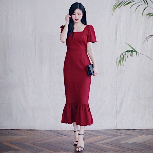 Đầm váy freesize đỏ đuôi cá form dài