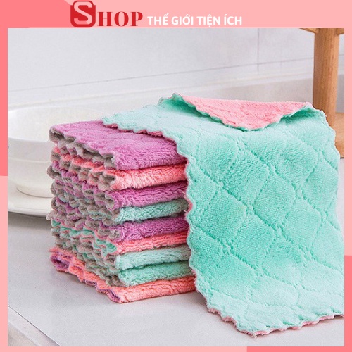 Combo 10 Khăn lau đa năng dệt 2 mặt kháng khuẩn lau bếp, bát đĩa, bàn ghế 2057