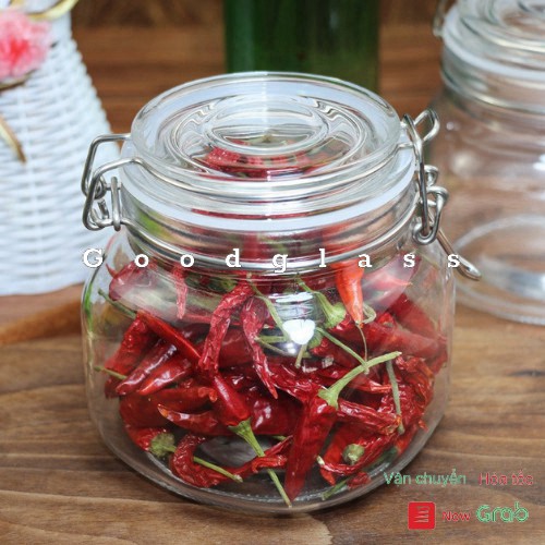 Hũ thủy tinh / Lọ thủy tinh nắp cài kim loại đựng gia vị thực phẩm 800ml