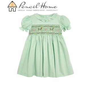 Đầm Smock Có Tay Màu Xanh Lá Mạ (Cho bé dưới 5 tuổi)