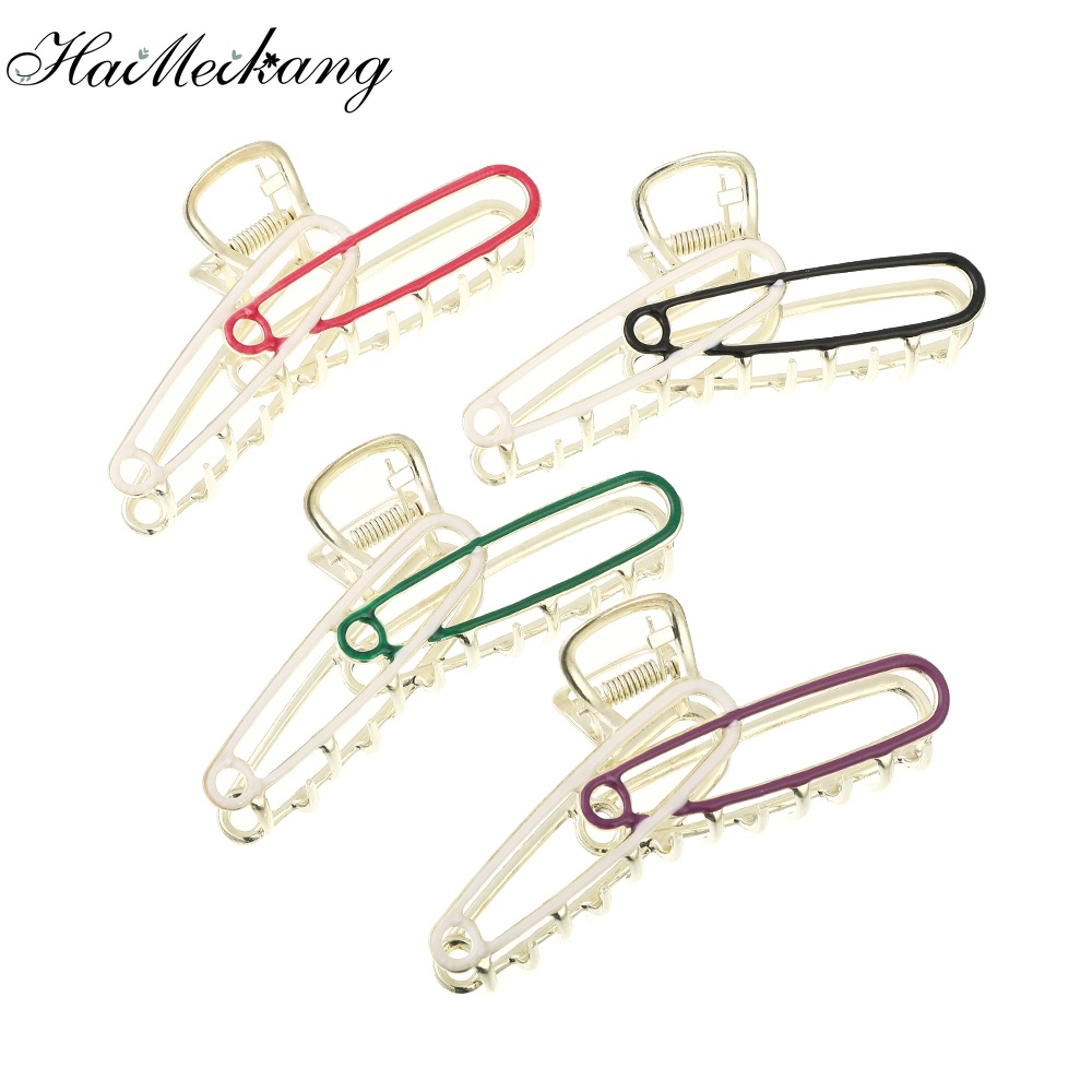 Kẹp tóc Haimeikang bằng kim loại kích thước lớn hai tông màu sáng tạo thời trang dành cho nữ