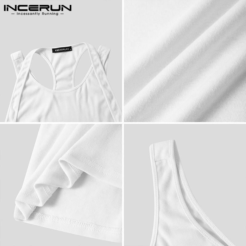 Áo thun không tay INCERUN màu trơn đơn giản cho nam