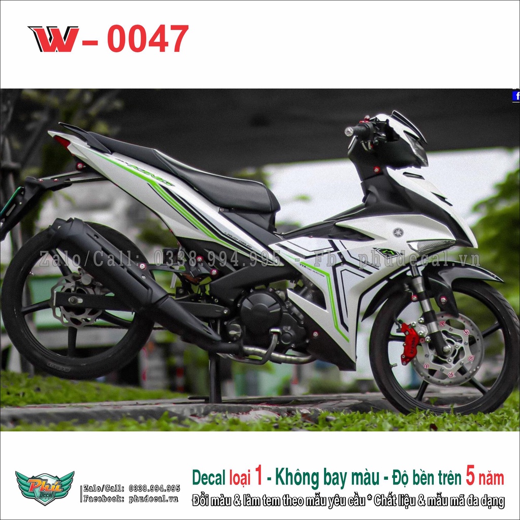 Tem rời Exciter 150 Trắng chỉ xanh