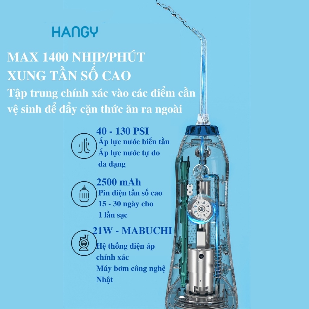 Máy tăm nước HF 9P phiên bản 2021 HANGY [Tặng kèm củ sạc]