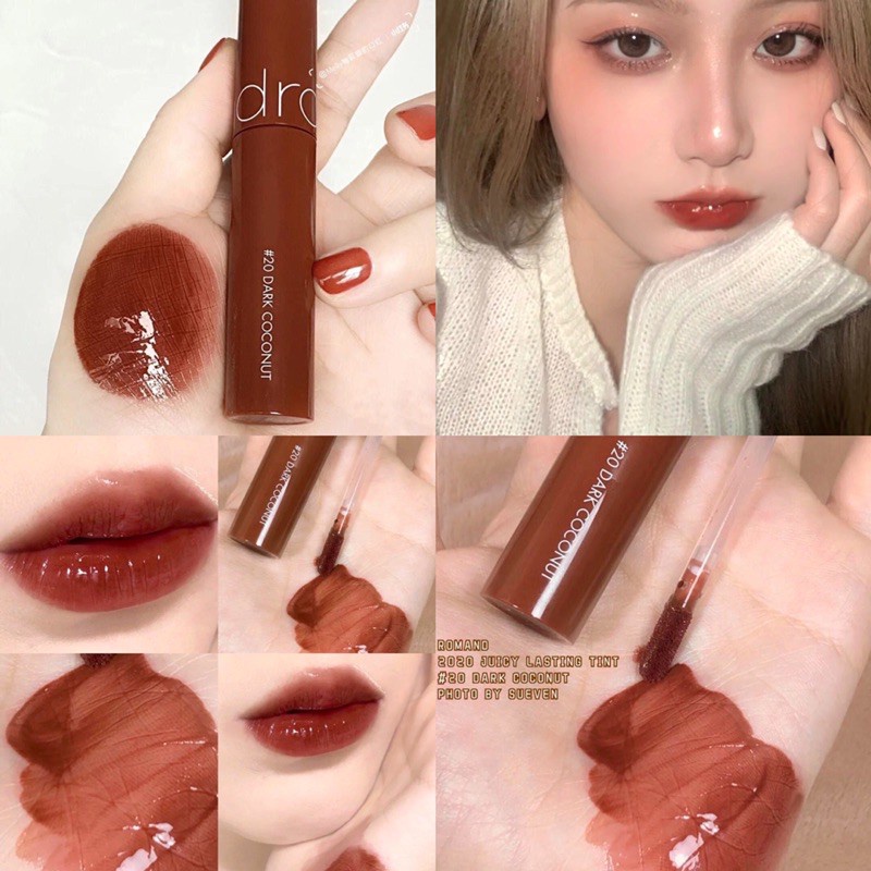 [Mẫu Mới] Son Kem Bóng Romand Màu Đỏ Nâu Tây Juicy Velvet Tint 20 Dark Coconut