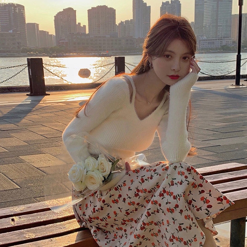 Áo sweater tay dài thiết kế hở vai thời trang thu đông cho nữ 2021