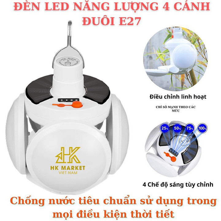 Đèn Led Tích Điện Năng Lượng Mặt Trời 4 Cánh 5 Bóng Gấp Gọn Bảo Hành 3 Tháng 1 Đổi 1