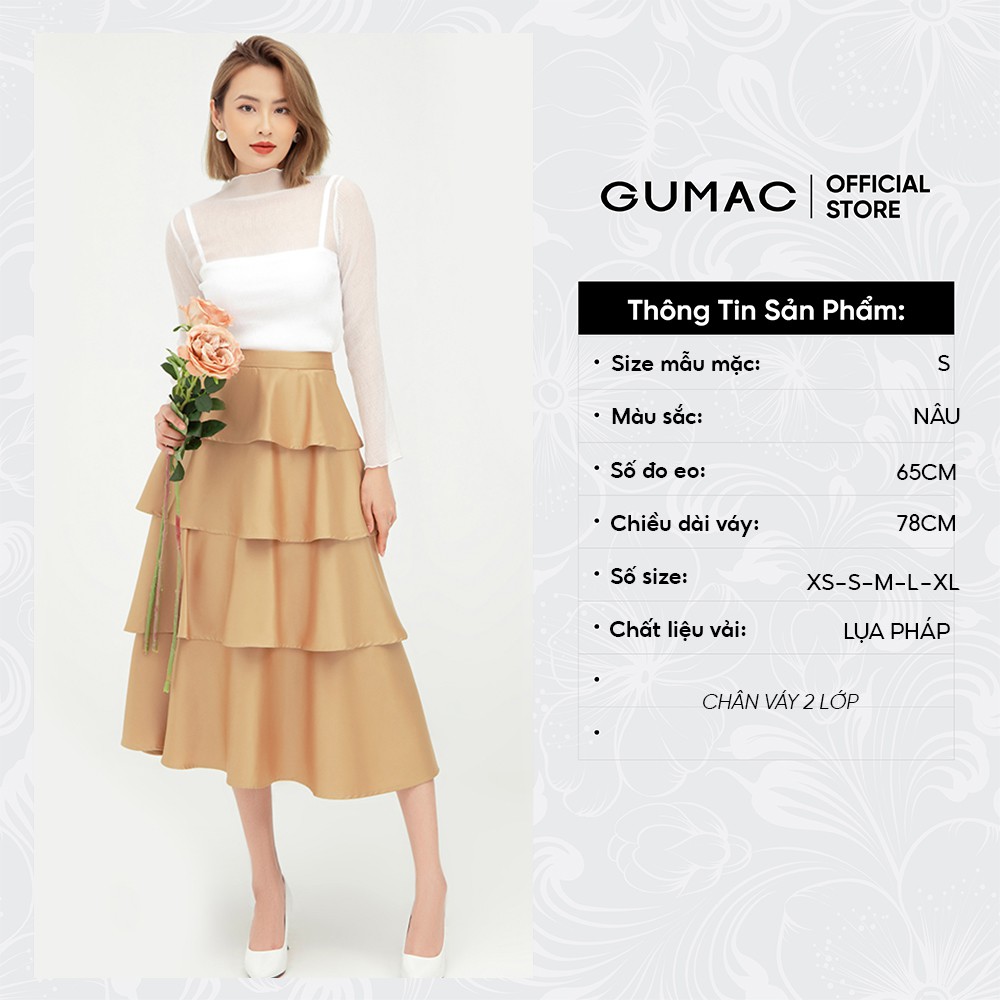 [Mã WABRGM11 giảm 10% đơn 250K] Chân váy nữ xếp tầng GUMAC phong cách tiểu thư màu nâu VB598 | BigBuy360 - bigbuy360.vn