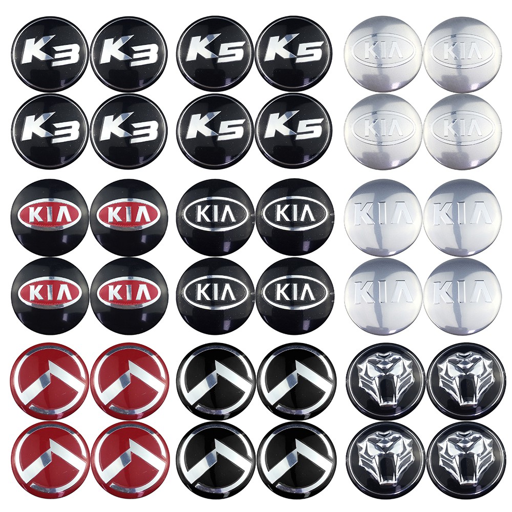 Bộ 4 Miếng Dán Kim Loại 56mm Trang Trí Nắp Trục Bánh Xe Hơi kia sorento cerato k3 rio sportage optima k5 cadenza carens carnival k2