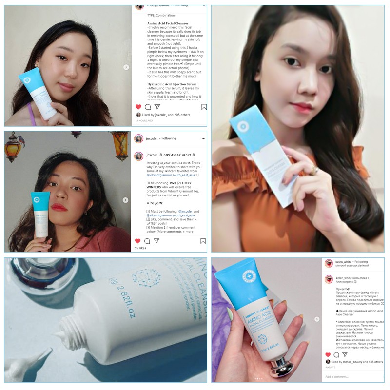 Sữa rửa mặt tạo bọt Vibrant Glamour axit hyaluronic giảm mụn dưỡng ẩm làm trắng da thu nhỏ lỗ chân lông mờ nếp nhăn 80g