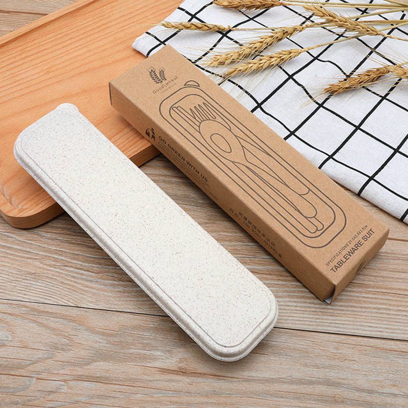 Bộ dụng cụ ăn gồm đũa muỗng nĩa làm từ rơm lúa mì cho học sinh/du lịch Zhizhong | BigBuy360 - bigbuy360.vn